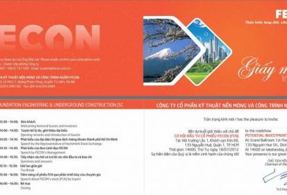 18/7/2012: roadshow giới thiệu tiềm năng và cơ hội đầu tư vào FECON: mã cổ phiếu FCN
